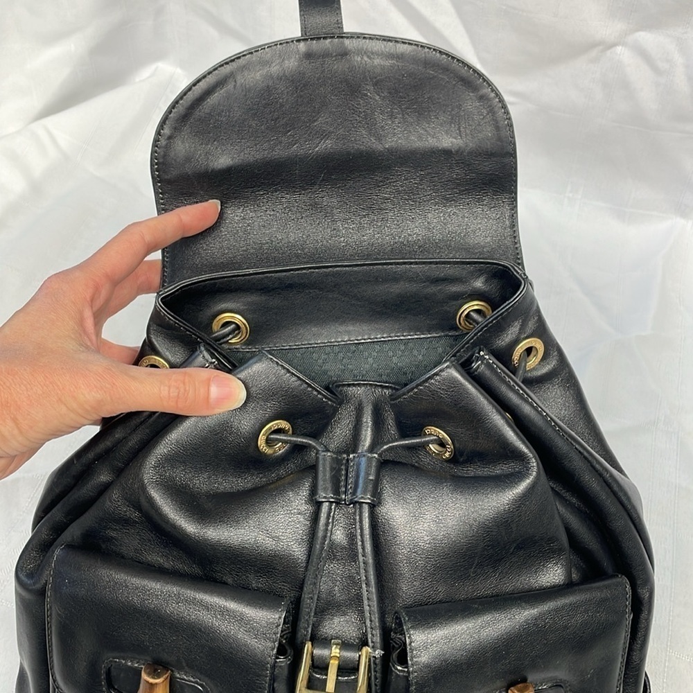Gucci Leather Bamboo Backpack Black Designer Luxury Rucksack Twin Pocket - Picture 13 of 17